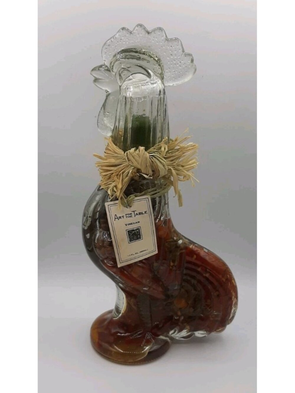 Vintage Art for the Table Rooster Glass Decanter Chili Pepper Vinegar 12 In